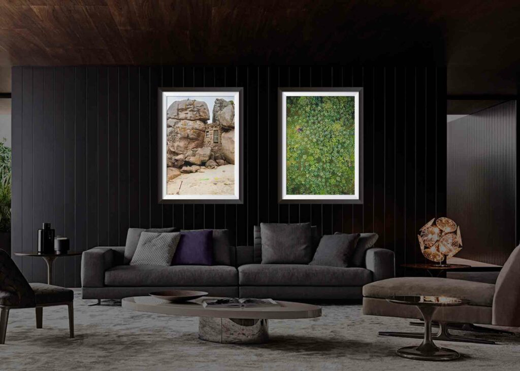 mockup de tableau sur un mur avec des photos des paysages en double